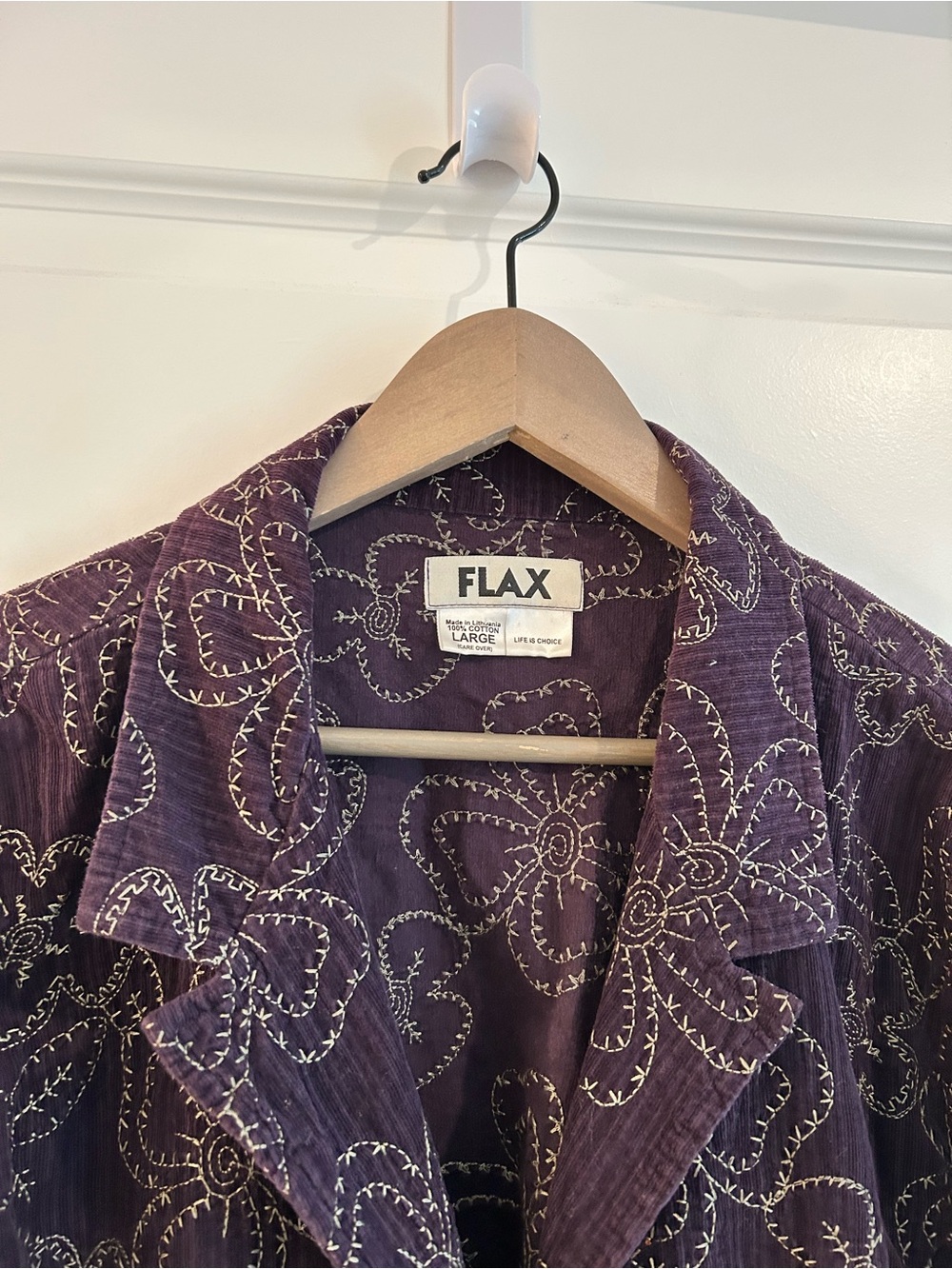 Flax Embroidered Lightweight Corduroy Blazer Purple Size L - Picture 2 of 13